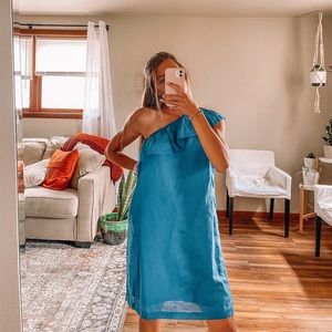 NWT J.Crew one shoulder royal blue ruffle dress
